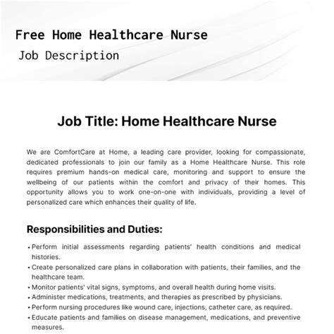 Free Home Healthcare Nurse Job Description Template to Edit Online