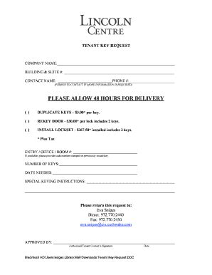 Fillable Online To download a Tenant Key Request Form Fax Email Print ...