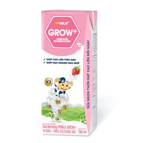 Sữa Tiệt Trùng VPMilk Grow+ Có Đường/Ít Đường/ Vị Dâu/ Vị Chuối (180ml)