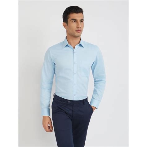Buy Raymond Men Slim Fit Cotton Self Design Blue Formal Shirt Online