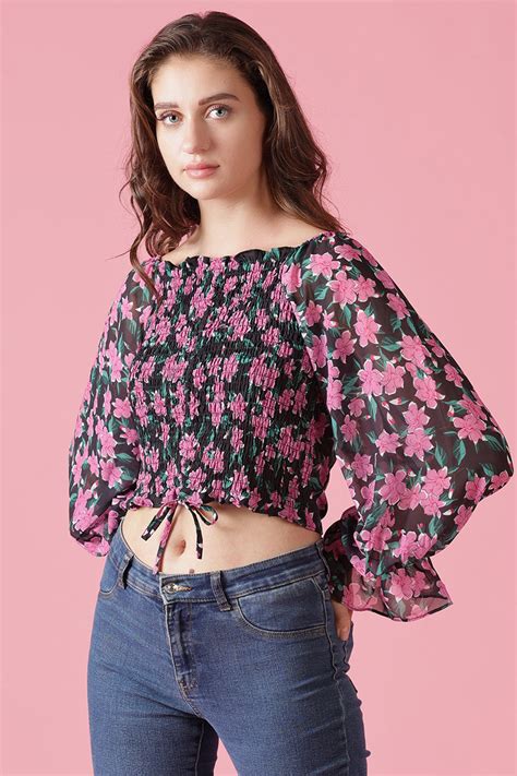 Buy Gipsy Black Georgette Crop - Gipsy Online