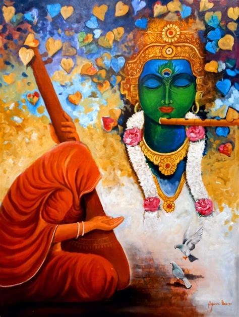 "Meera Ke Krishna": Blue Violet Acrylic Painting by Arjun Das – ArtZolo.com