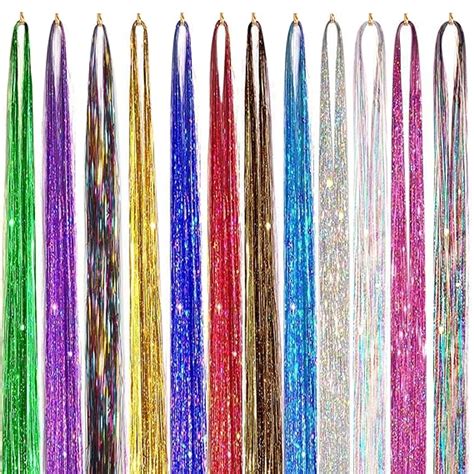 Sanas Hair Tinsel 12Pcs Glitter Hair Extensions Sparkle Hair Extensions ...