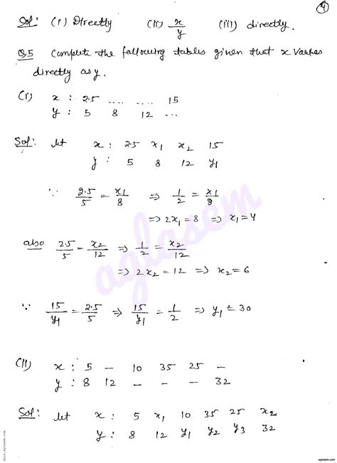 RD Sharma Solutions for Class 8 Direct and Inverse Variations Exercise ...