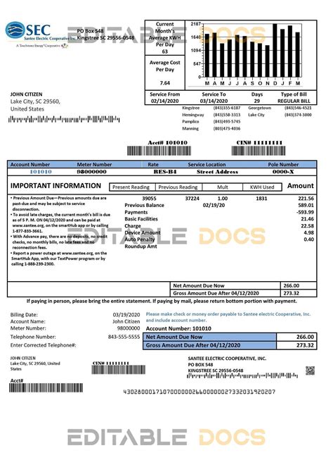 USA South Carolina Santee Electric Cooperative (SEC) proof of address ...