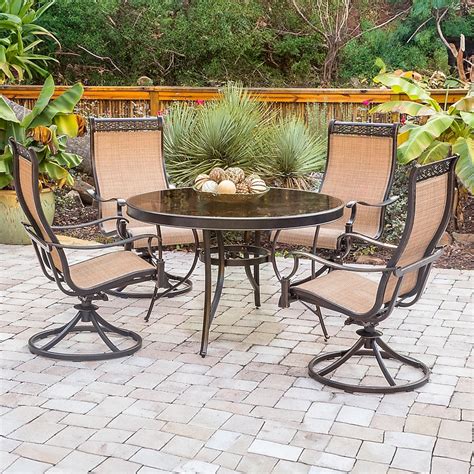 Hanover Monaco 5-Piece Bronze Patio Dining Set Aluminum Round Table ...