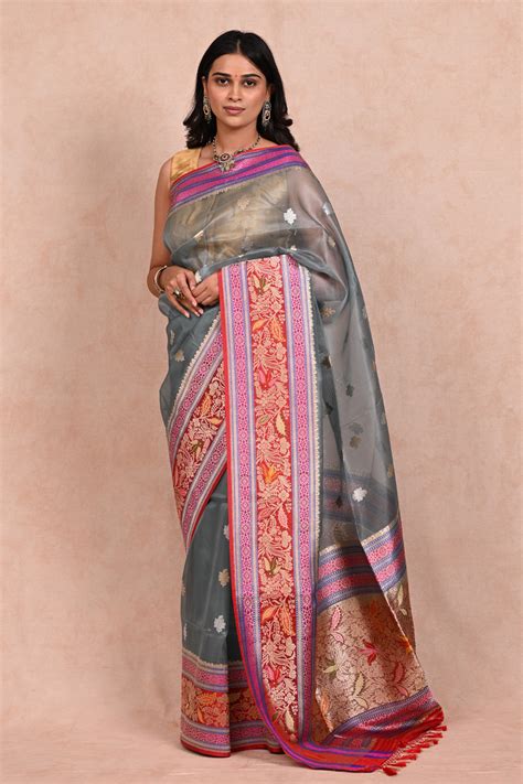 Banarasi Kora Silk Saree with Satin Border & Resham-Zari Work | Kalatantu