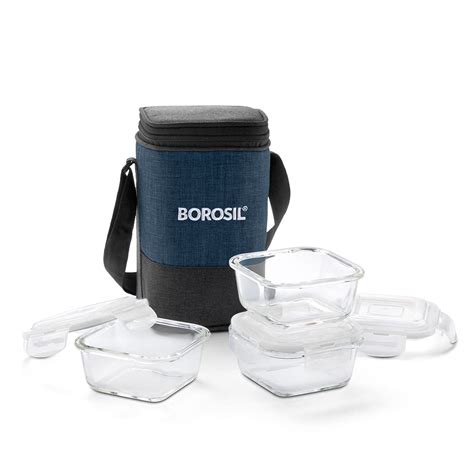 Buy Borosil Elite Lunchbox with Bag | 3pc Square Container Set (320ml ...
