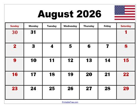 2026 Calendar August - Printable Calendar