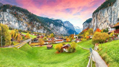 Premium Photo | Astonishing autumn view of lauterbrunnen valley with ...