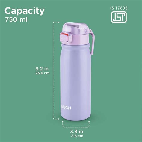 MILTON Reva 1000 Stainless Steel Water Bottle with Twin Lid Sip or Gulp ...