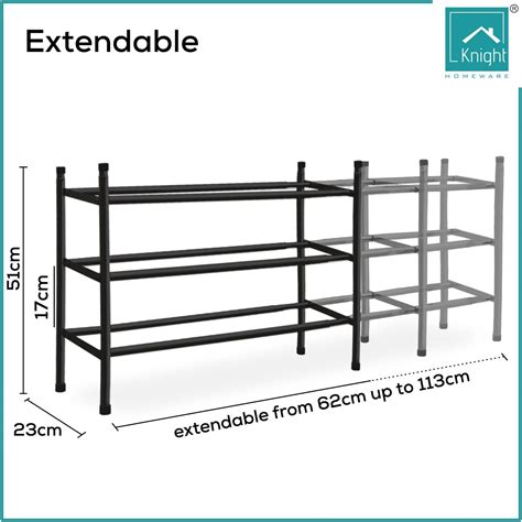 Buy Knight 3 Tier Black Shoe Rack Extendable & Stackable | Holds 18 ...