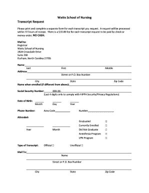 Fillable Online wattsschoolofnursing Watts School of Nursing Transcript ...