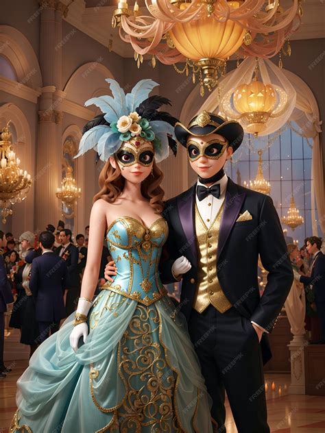 A man and woman in formal attire at a masquerade ball | Premium AI ...