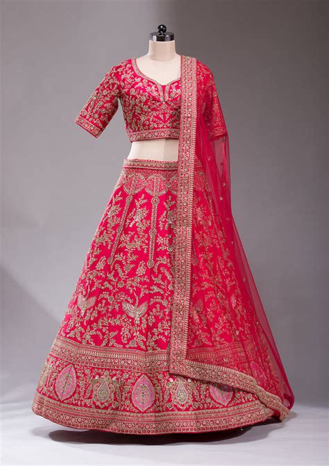 Buy Red Zardosi Raw Silk Semi-Stitched Lehenga - Koskii