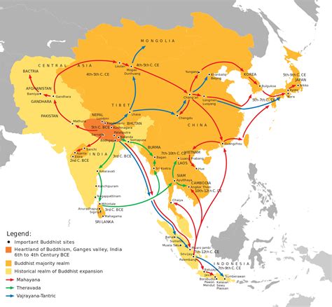 Buddhist expansion from Buddhist heartland in northern India | History of buddhism, Buddhism ...