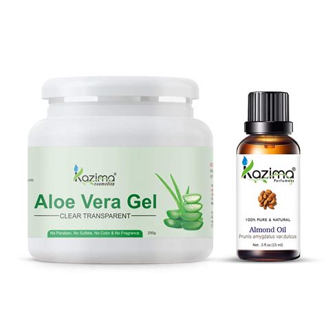 KAZIMA Combo of Aloe Vera Gel 250g & Almond Carrier Oil 15ml - 100% ...