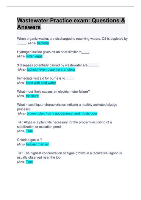 Image result for Wastewater Math Practice Questions