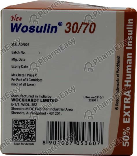 Wosulin 100 IU/ML Injection (1): Uses, Side Effects, Price & Dosage ...