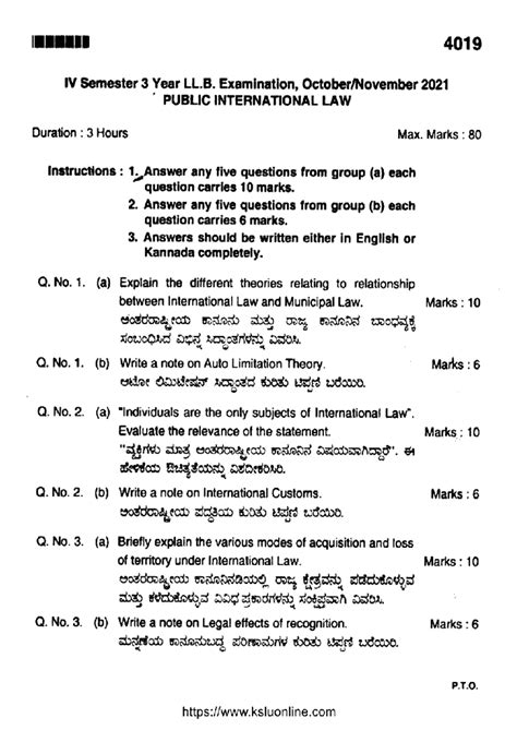 Llb 4 sem public international law 4019 nov 2021 - Llb 3 years - Studocu