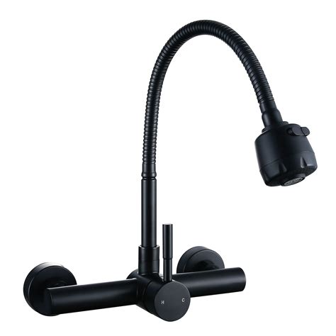 Wall Mount Kitchen Sink Faucet with Sprayer 8 Inch Center, Matte Black ...