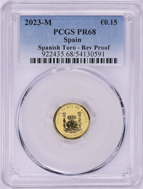 Spain - Spain Civil War 2023-M Gold €0.15 Spanish Toro Reverse Proof KM-1561 PCGS Proof-68 (AGW ...