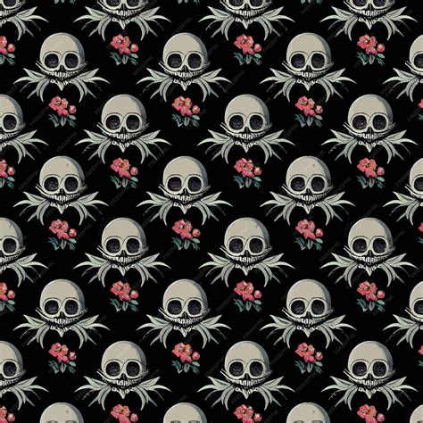 Black background tim burton style seamless pattern goth dark witchy ...