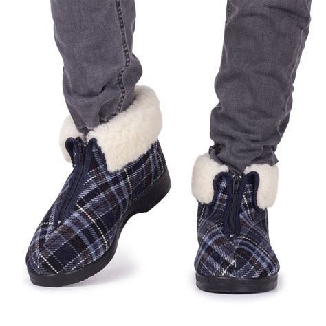 Men's Olda Zip-up Slipper Boots with Wool Lining Plaid - Woolville.com