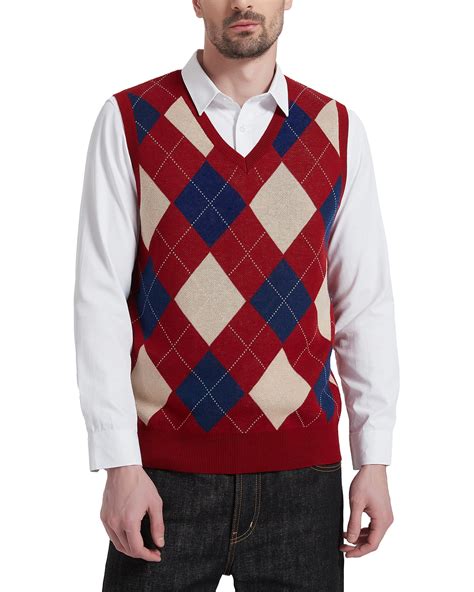 Kallspin Men's Argyle Vest Sweater Wool Blend V-Neck Sleeveless ...