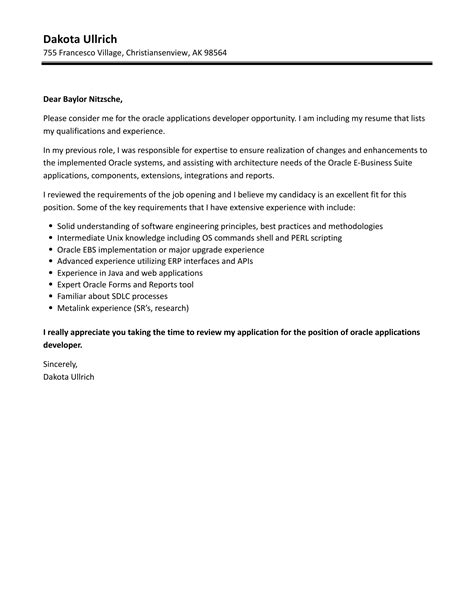 Image result for Oracle Developer Cover Letter Sample
