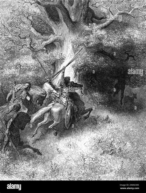 Wood Engraving of Absalom (King David's Son) trying to escape David's ...