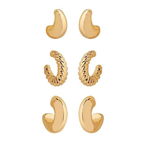 LC Lauren Conrad Gold Tone Trio Hoop Earrings Set