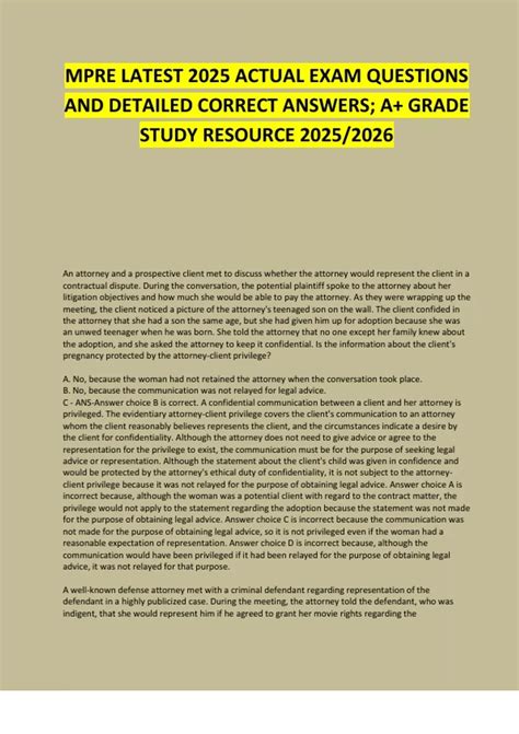 MPRE LATEST 2025 ACTUAL EXAM QUESTIONS AND DETAILED CORRECT ANSWERS; A+ ...