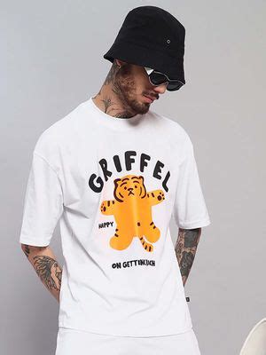 Buy Griffel White Oversized Orange Tiger Graphic T-Shirt (XS) Online