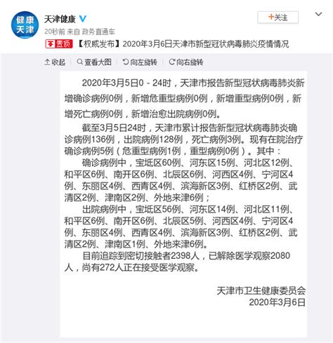 天津无新增新型冠状病毒肺炎确诊病例
