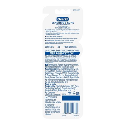Oral-B Ultrathin Sensitive Herbs Infused Extra Soft Toothbrush, 3 Count ...