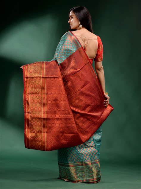 Sky Blue Silk Handwoven Soft Saree With Nakshi Design – Charukriti