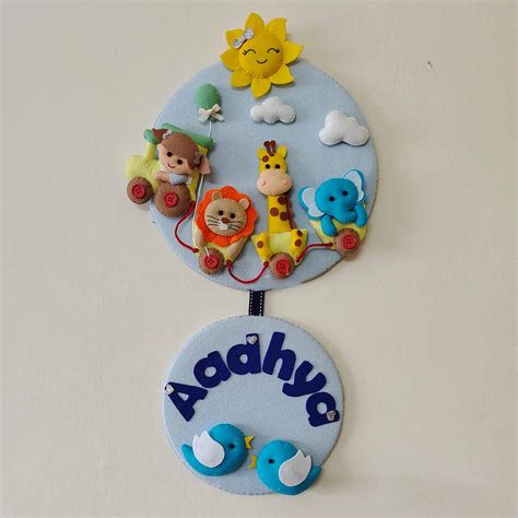 Buy Hand-stitched Animal on Train Themed Felt Kids Name Plate Online On ...