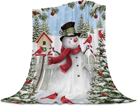 Amazon.com: Christmas Fleece Blanket for Bed, Snowman and Birds Flannel ...