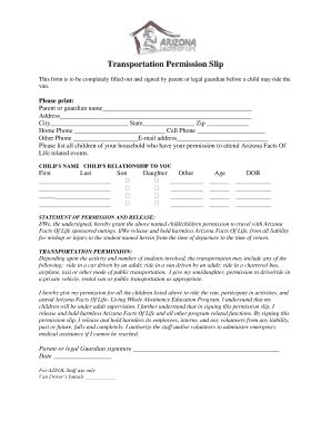 AZ Facts Of Life Transportation Permission Slip 2014-2025 - Fill and ...