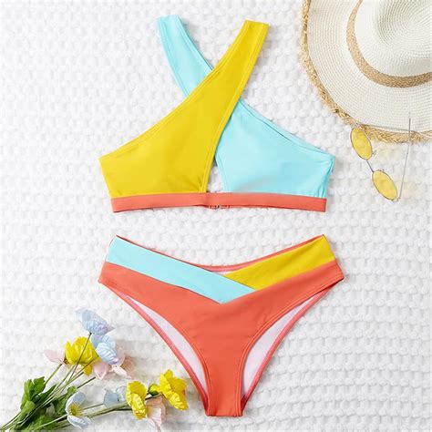 Neoucdy Sexy Wrap Cutout Color Block Bikini High Cut | Ubuy India