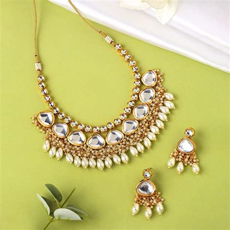 Buy Yellow Chimes Jewellery Set for Women and Girls Traditional Kundan ...