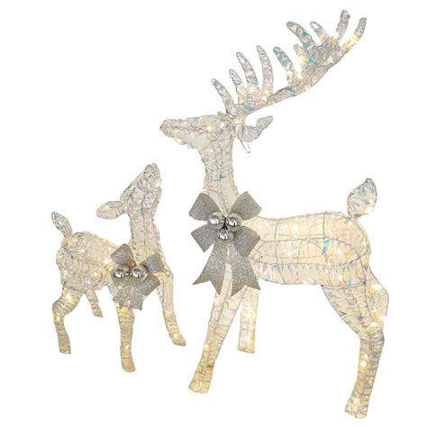 Set of 2 Pre-Lit Reindeer with Silver Bows | Outdoor Décor | At Home