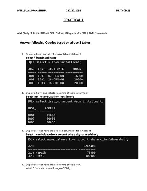 DBMS P1 Parth - DBMS PRATICAL1 - PRACTICAL 1 AIM: Study of Basics of ...
