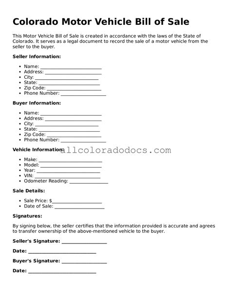 Free Colorado Motor Vehicle Bill of Sale Template ⋆ Download PDF Form