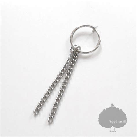 2チェーン付き フープ イヤリング フェイクピアス シルバー フープ大きめ Bタイプ | YGG STORE BASE店＠土日祝日休業