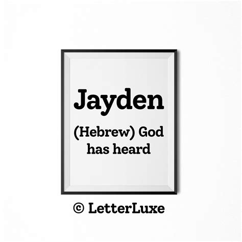 Jayden Name Meaning Sign, Printable Baby Shower Gift, Birthday ...