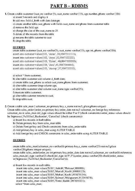 RDBMS-S4 LAB Programs - Comprehensive RDBMS Queries & Operations - Studocu