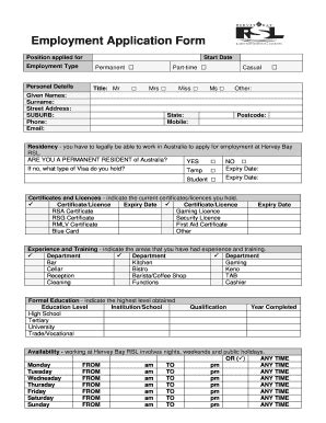 Fillable Online Employment Application Form - Hervey Bay RSL - Fraser ...