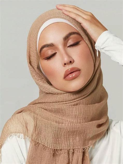 1pc Women's Solid Color Pleated Muslim Hijab, Classic Lightweight ...